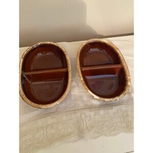 Hull Pottery(HP) Brown Drip Glaze Divided Dish Ovenproof Made in USA Vintage